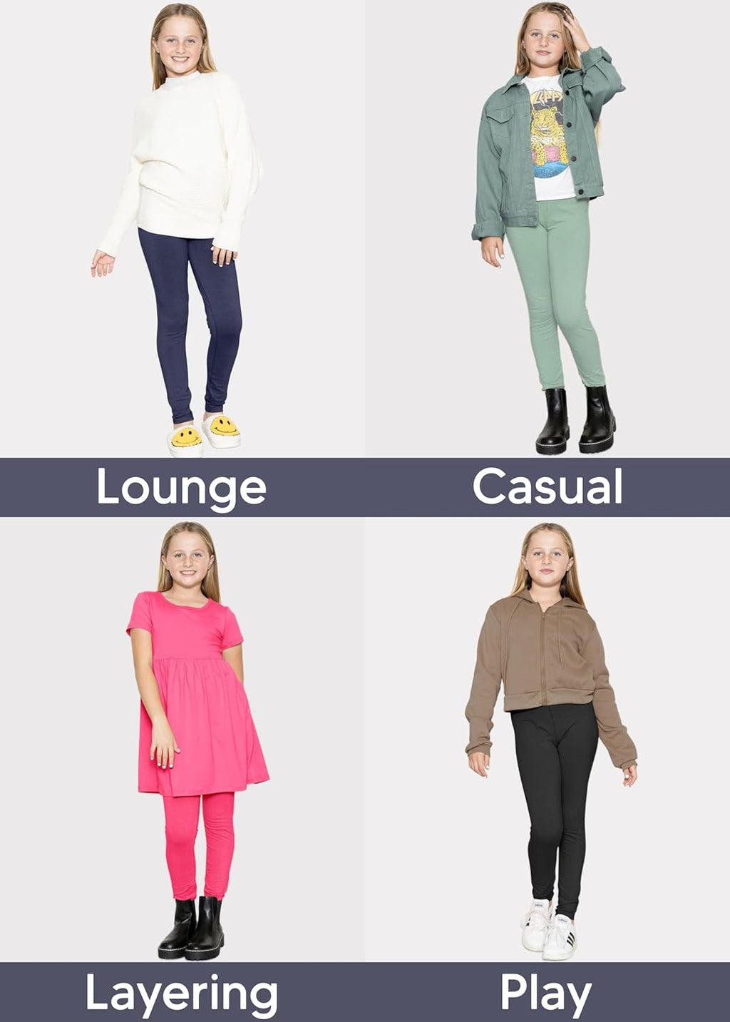 Oh so Soft Solid Youth Girls Leggings | Comfortable Fit for Everyday Activities | Size 2-16